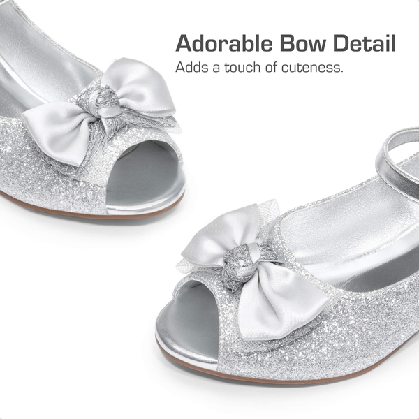 Girls' Bow Flower Low Heel Dress Shoes  - SILVER-GLITTER - 4